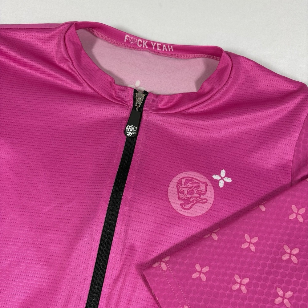 Attaquer Race Ultra+ Men's Large Cycling Jersey Full Zip Short Sleeve Pink Skull